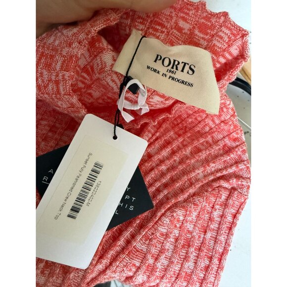 Ports 1961 Work in Progress Ribbed Red & White Cotton Knit Top Lettuce Edge - Picture 9 of 9